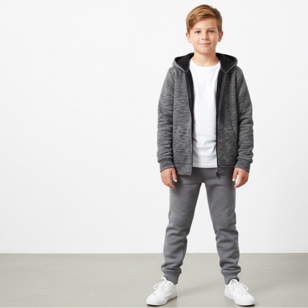 Old Navy Grey Black Hooded Sweater Jacket Youth Boy Large Size 10/12